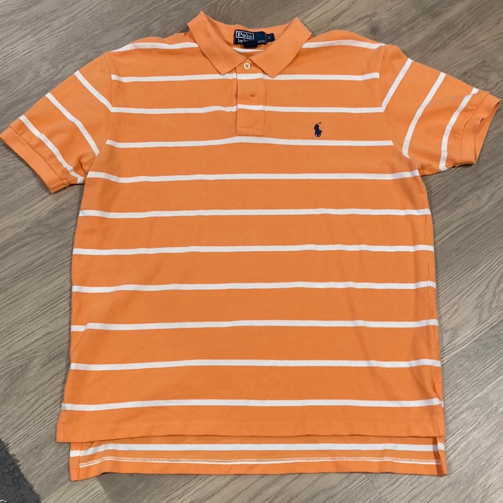 Polo by Ralph Lauren Orange and White Striped Polo Shirt